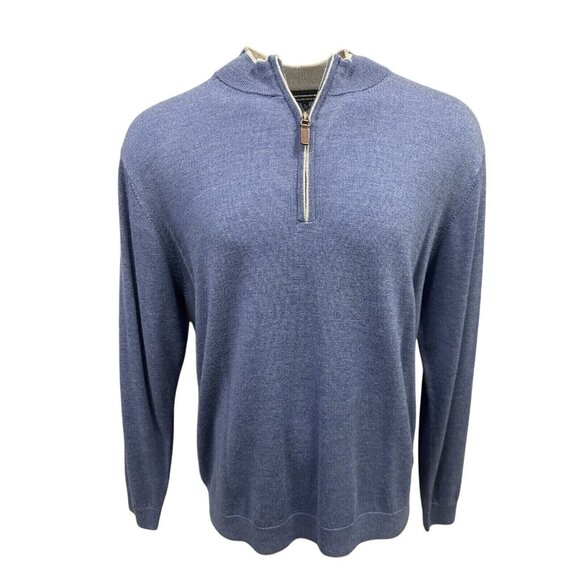 Hart Schaffner Marx Mens Blue Denim Heather XXL Quarter Zip Merino Wool Sweater - Picture 5 of 6